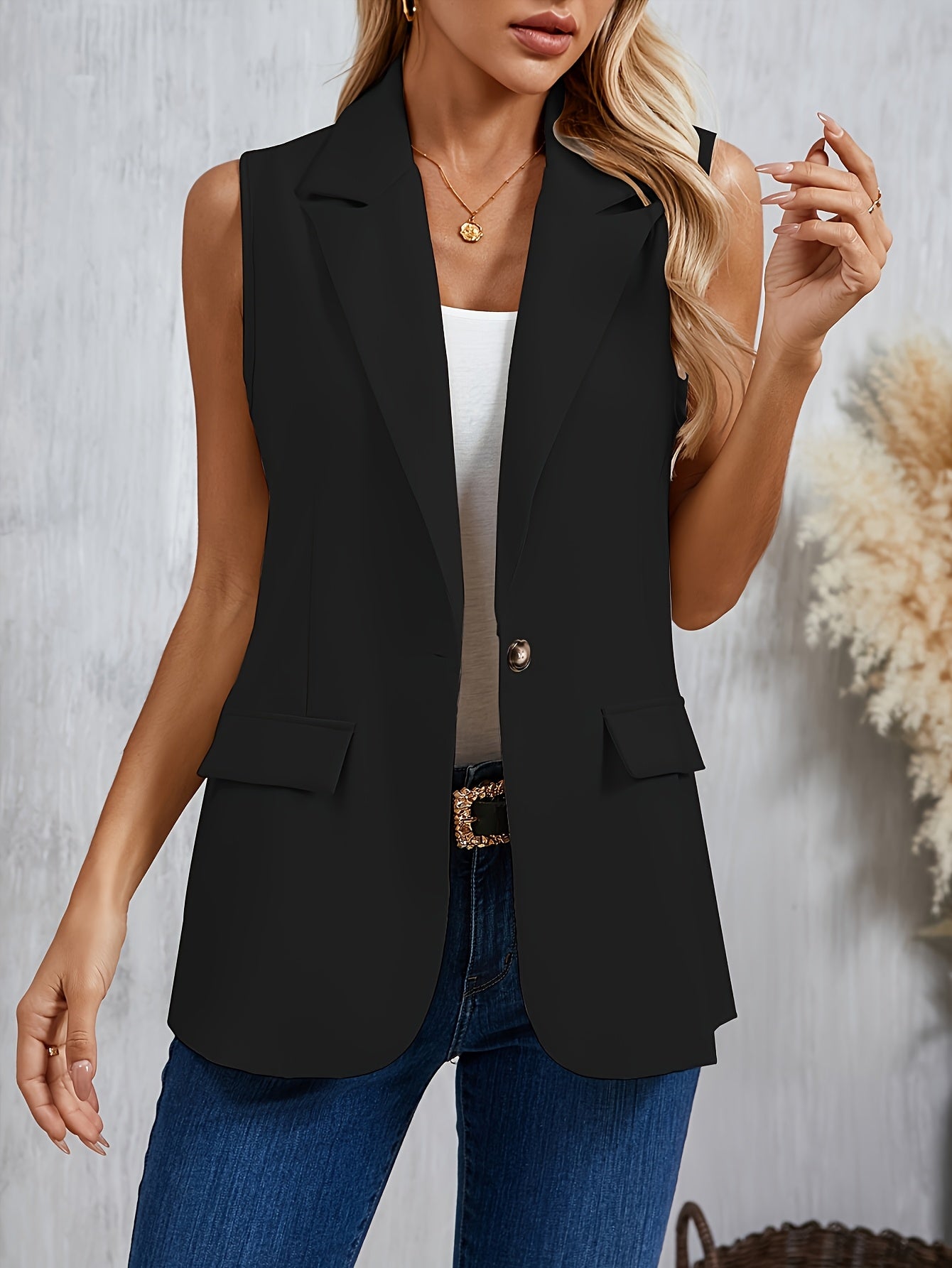 Szymański™ | Elegancka Kamizelka Bez Rękawów w Jednolitym Kolorze