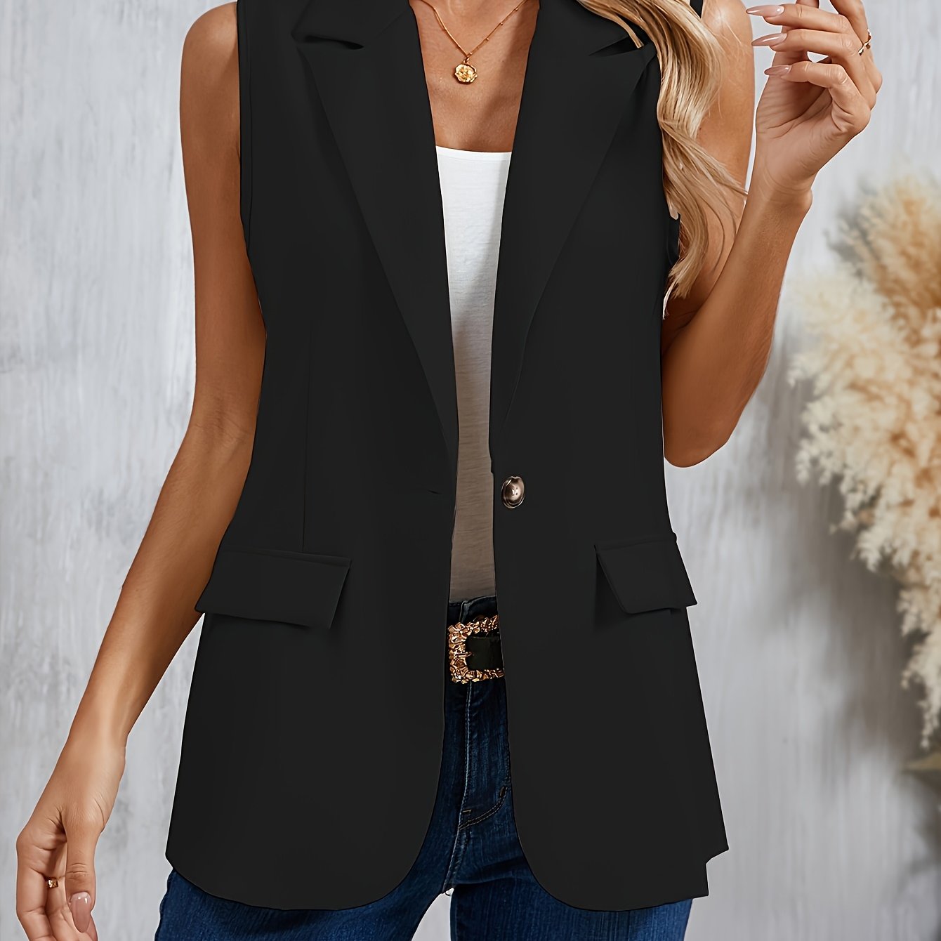 Szymański™ | Elegancka Kamizelka Bez Rękawów w Jednolitym Kolorze